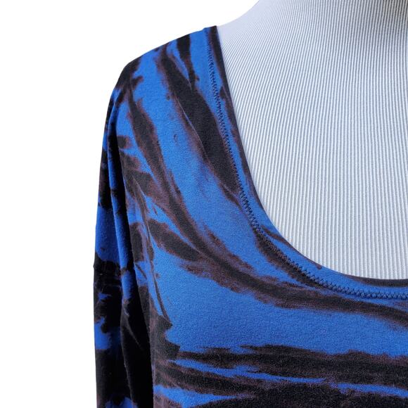 Heyne Bogut Blue Black Animal Print Top Blouse Sz 4 Large - Picture 2 of 11